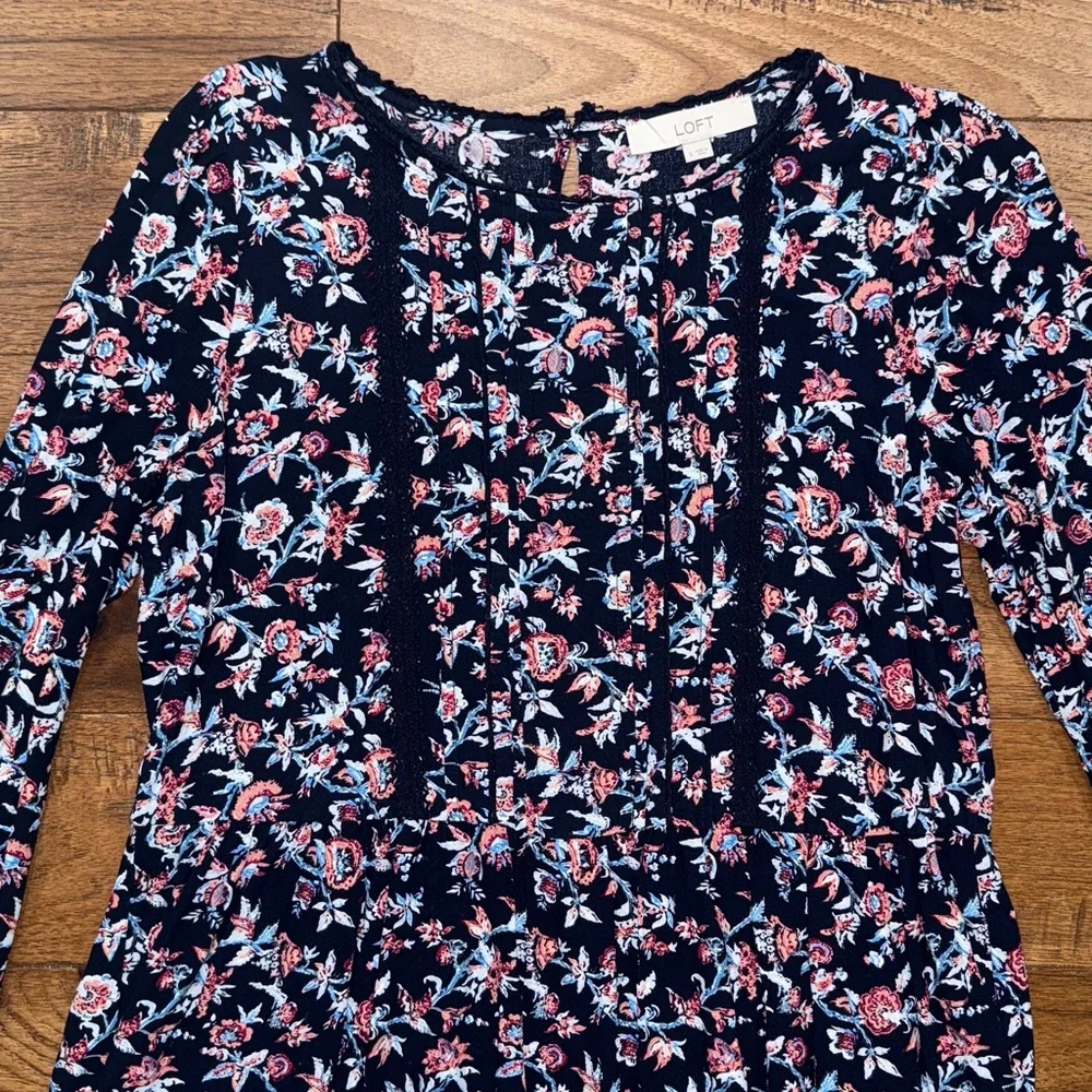 Women’s LOFT Peaplum Long-Sleeve Boho Floral Blouse - Size S